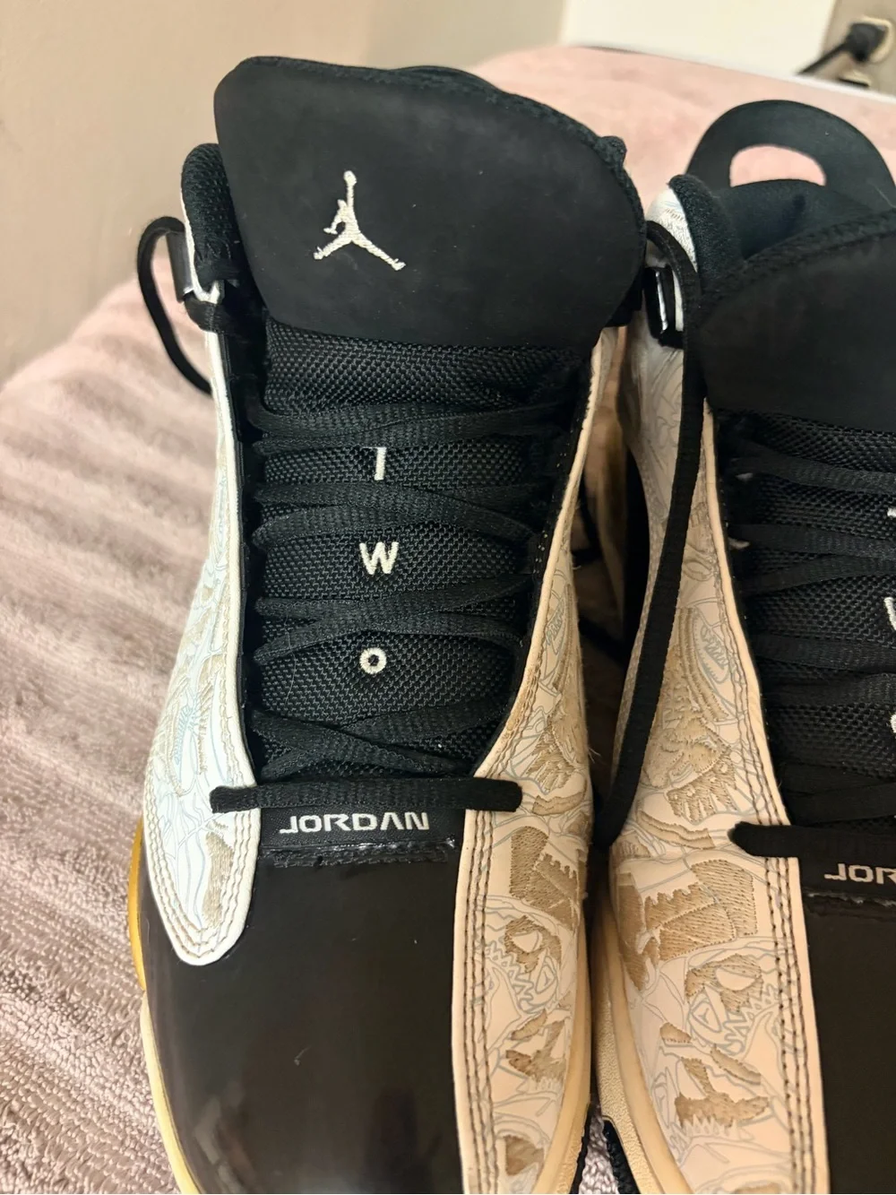 Jordan Mid-Top Sneakers in Black, White & Gold Detailing